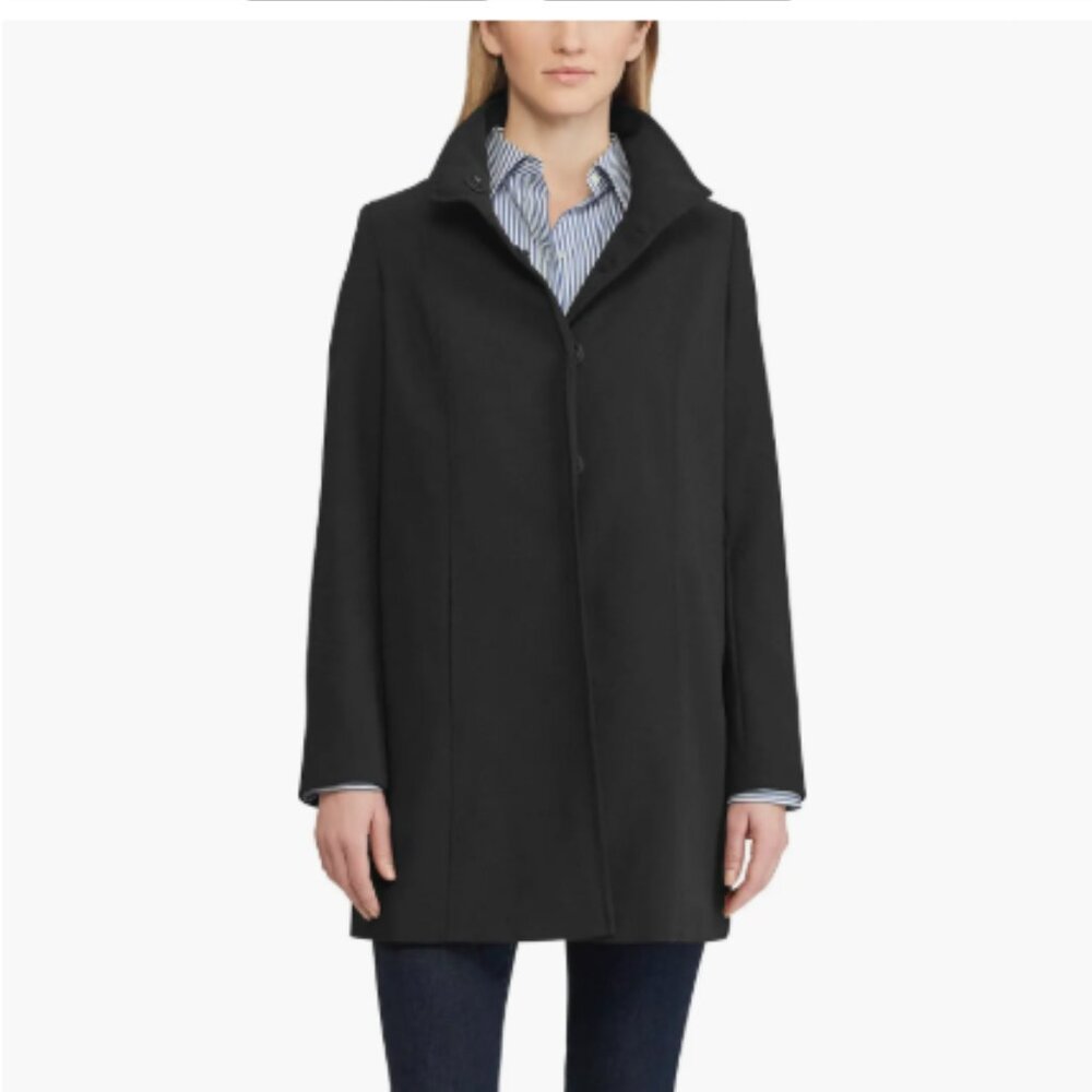 Lauren Ralph Lauren | Stand Collar Crepe Coat | Black | XS - NWOT